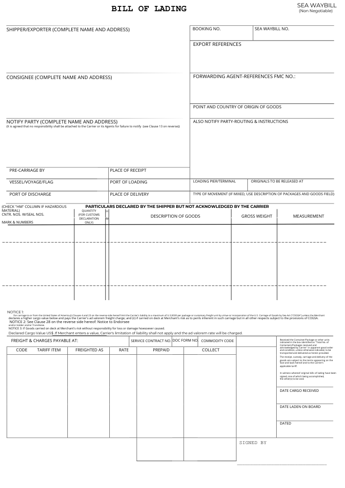 bill of lading sample( Example)